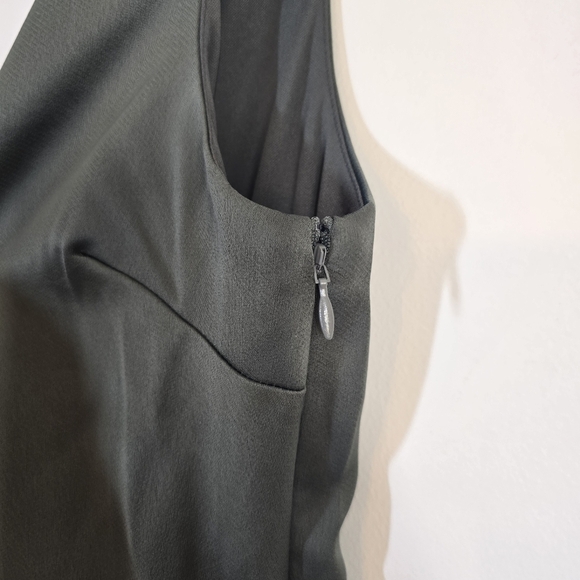 NWT BHLDN Anthropologie One Shoulder Stretch Satin Dylan Dress Dark Gree… - Picture 9 of 11